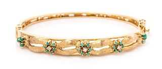 A Yellow Gold, Turquoise and Diamond Bangle Bracelet, 11.40 dwts.