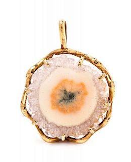 A 14 Karat Yellow Gold and Drusy Agate Slice Pendant, 9.70 dwts.