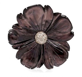 An 18 Karat White Gold, Diamond, and Black Mother-of-Pearl Flower Brooch, Stephen Dweck, 14.70 dwts.