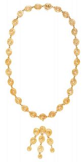 A Modernist 14 Karat Yellow Gold Necklace with Detachable Pendant/Brooch, 47.00 dwts.
