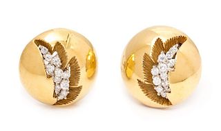 A Pair of Yellow Gold and Diamond Domed Earclips, 16.60 dwts.