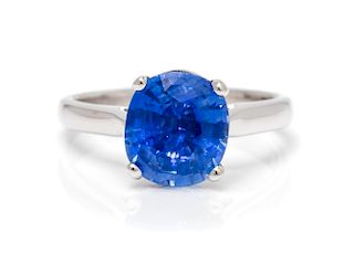 A 14 Karat White Gold and Sapphire Solitaire Ring 2.50 dwts.