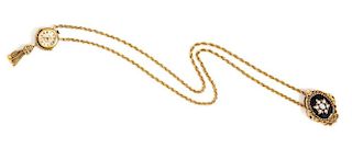 A 14 Karat Yellow Gold, Diamond, Opal and Onyx Pendant/Watch, Heritage Creations, 31.40 dwts.