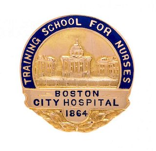 A Yellow Gold and Enamel "Boston City Hospital Training School for Nurses" Pin, Circa 1883, 6.80 dwts.