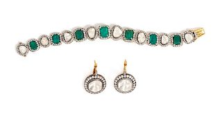 A Group of Silver, Gold, Foil-Backed Diamond, Diamond, and Emerald Jewelry, Indian, 26.40 dwts.