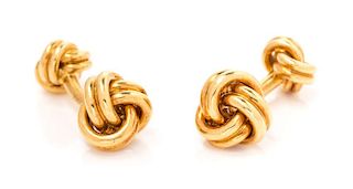 A Pair of 18 Karat Yellow Gold Knot Motif Cufflinks. 16.30 dwts.