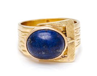 An 18 Karat Yellow Gold and Lapis Lazuli Buckle Motif Ring, 8.20 dwts.