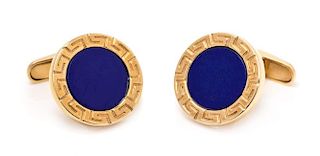 A Pair of 14 Yellow Gold and Lapis Lazuli Cufflinks, 6.90 dwts.