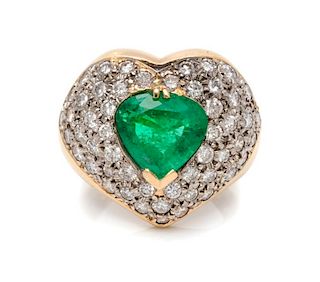 A Yellow Gold, Emerald and Diamond Ring, 7.40 dwts.