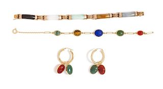 A Collection of 14 Karat Yellow Gold and Hardstone Jewelry, 32.10 dwts.