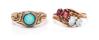 A Collection of Yellow Gold and Gemstone Rings, 5.50 dwts.