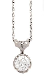 A White Gold and Diamond Solitaire Necklace, 1.60 dwts.