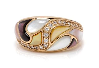 A 14 Karat Yellow Gold, Mother-of-Pearl and Diamond Ring, Kabana, 6.30 dwts.