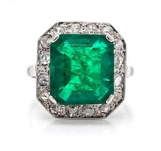 A Platinum, Simulated Emerald and Diamond Ring, 3.60 dwts.
