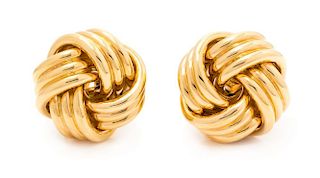 A Pair of 18 Karat Yellow Gold Knot Motif Earclips, Germany, 15.40 dwts.
