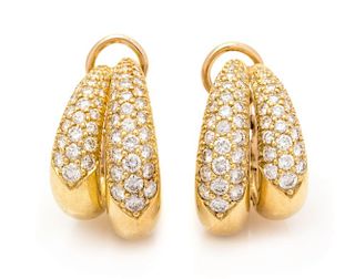 A Pair of 18 Karat Yellow Gold and Diamond Earclips, 11.30 dwts.