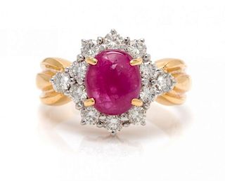 A Yellow Gold, Ruby and Diamond Ring, 4.20 dwts.
