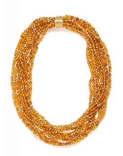 An 18 Karat Yellow Gold and Citrine Multistrand Necklace, 64.20 dwts.