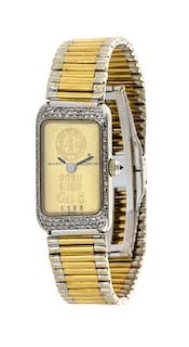 An 18 Karat Bicolor Gold and Diamond Swiss Ingot Wristwatch, Corum, 37.50 dwts.