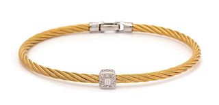An 18 Karat White Gold, Yellow Steel and Diamond "Classique Collection" Cable Bracelet, Charriol, 5.30 dwts.