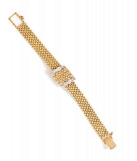 A Bicolor Gold and Diamond Surprise Wristwatch, Baume & Mercier, 21.60 dwts.