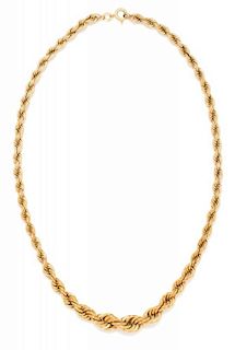 A 14 Karat Yellow Gold Graduated Rope Chain Necklace, 12.40 dwts.