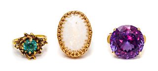 A Collection of Yellow Gold and Gemstone Rings, 23.80 dwts.