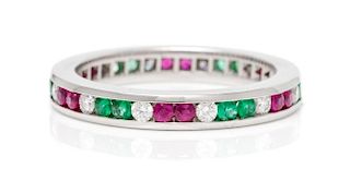 A Platinum, Diamond, Ruby and Emerald Eternity Band, 3.50 dwts.