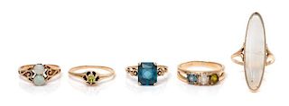 A Collection of Yellow Gold and Gemstone Rings, 9.30 dwts.