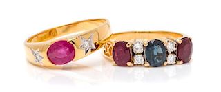 A Collection of Yellow Gold, Diamond and Multigem Rings, 5.10 dwts.