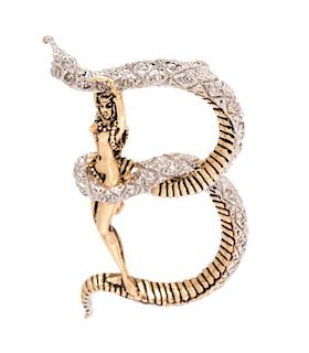 A 14 Karat Yellow Gold, Sterling Silver and Diamond Letter "B" Brooch, Erte, 4.40 dwts.