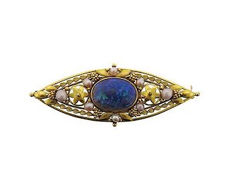 14k Gold Opal Pearl Brooch Pin