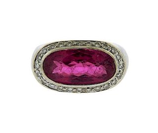 18k Gold Pink Tourmaline Diamond Ring