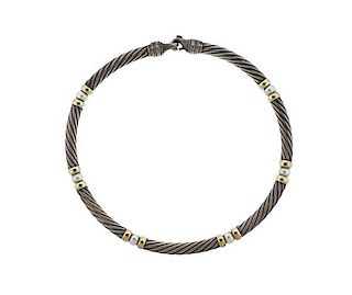 David Yurman 14K Gold Sterling Pearl Cable Necklace