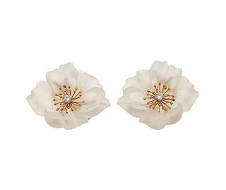 18K Gold Diamond Crystal Flower Earrings