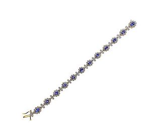 14k Gold Diamond Blue Stone Bracelet