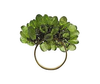 English 18K Gold Green Stone Briolette Ring