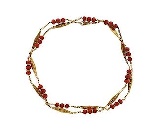 Mid Century 18K Gold Coral Necklace