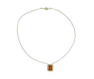 18K Gold Citrine Diamond Pendant Necklace