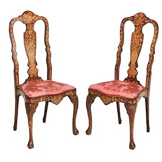 Pair Baroque Style Dutch MarquetryÂ Side Chairs