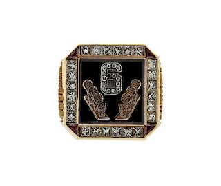 14K Gold Diamond Ruby Black Stone Ring