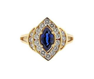 14K Gold Diamond Blue Stone Ring