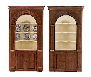 A Pair of Regency Style Mahogany Corner Cupboards, Height 8 x width 4 5/8 x deph 2 inches.