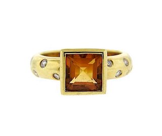 Ritani 18K Gold Diamond Orange Stone Ring