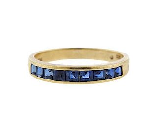 14K Gold Blue Stone Half Band Ring