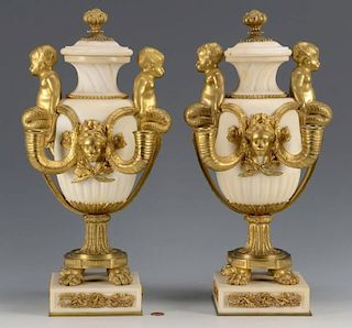 French Marble Urns, Ormolu Mounts