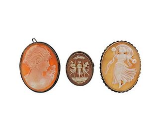 Silver Gold Shell Cameo Brooch Pendant Lot of 3