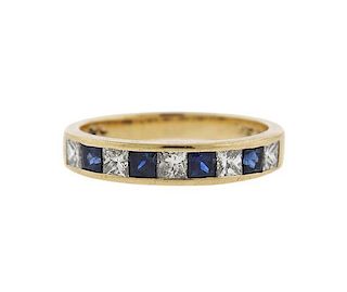 14K Gold Diamond Blue Stone Band Ring