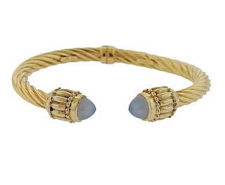 14K Gold Blue Stone Cuff Bracelet