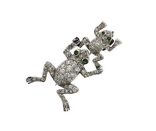 Antique Shreve &amp; Co Platinum Diamond Frog Brooch Pin